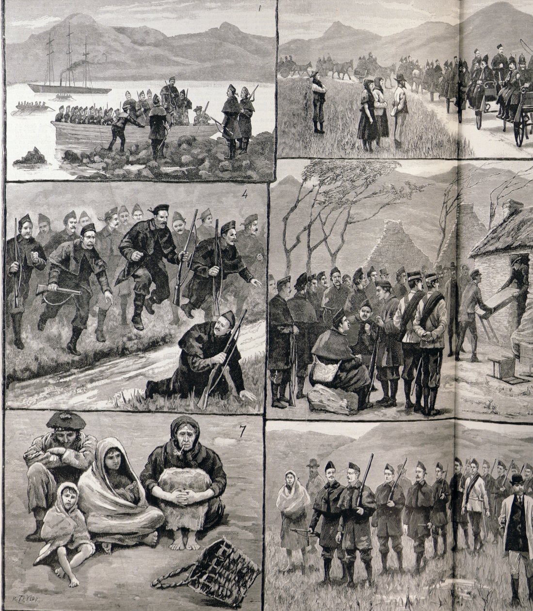 アイルランドの立ち退き義務について：1886年1月5日の &39;The Illustrated London News&39;（127867の詳細）からの軍と警察によるゴールウェイのスケッチ 作： 英語学校
