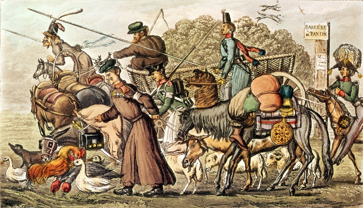 1814年にパリに入る同盟国の一部。ロシアの隣接国、コサックと略奪 作： 英語学校