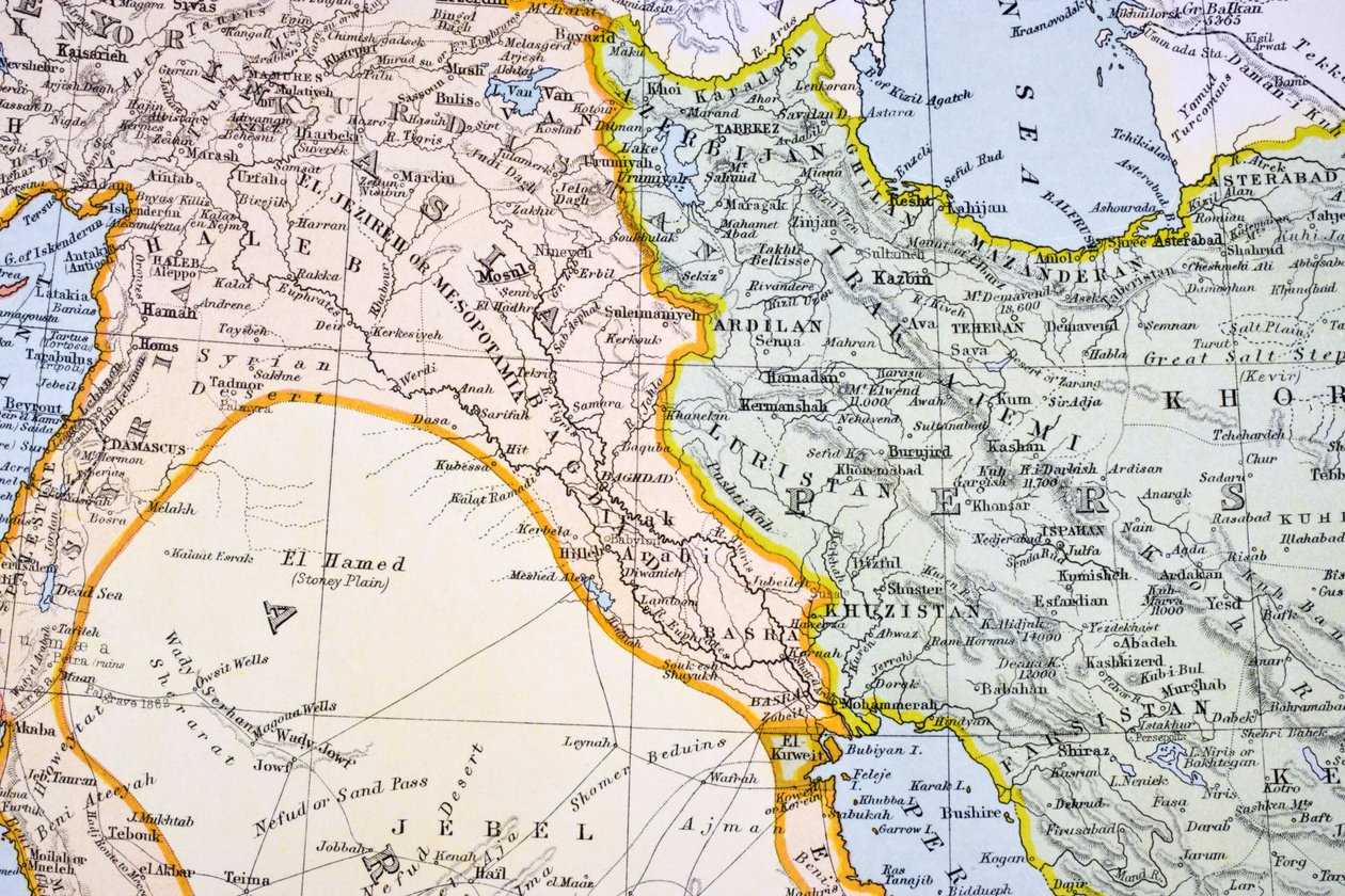1890年代にロンドンで発行された「世界の市民のアトラス」からの1890年代の中東の部分地図 作： 英語学校