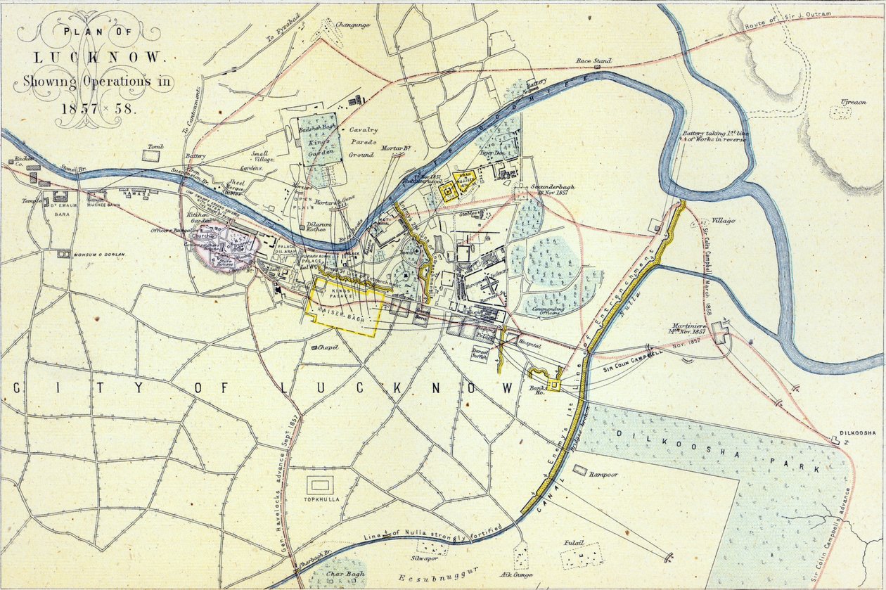 1857-58年の作戦を示すラクナウの計画、パブ。ウィリアム・マッケンジー、1860年頃 作： 英語学校
