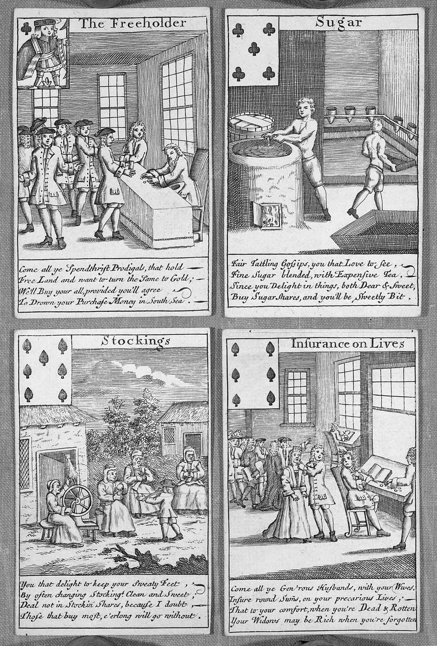 現在の商業ベンチャーを描いたトランプ、c.1720（印刷） 作： 英語学校