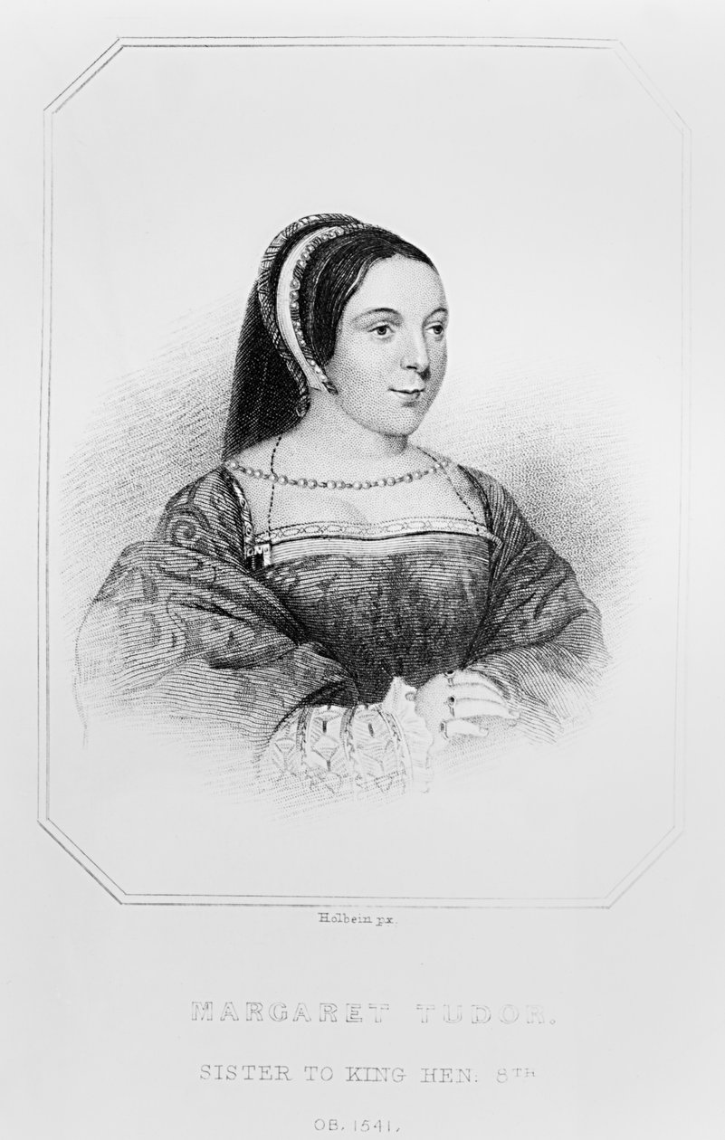 マーガレットチューダーの肖像（1489-1541）スコットランドの女王、「ロッジの英国の肖像」、1823年 作： 英語学校