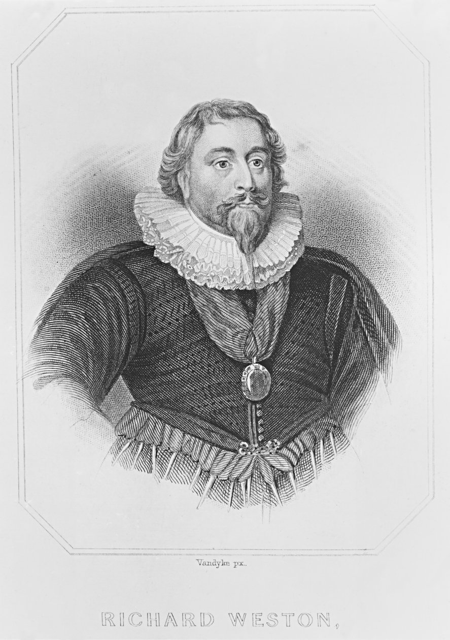 1823年の「ロッジの英国の肖像」からのリチャードウェストン（1577-1635）の肖像 作： 英語学校