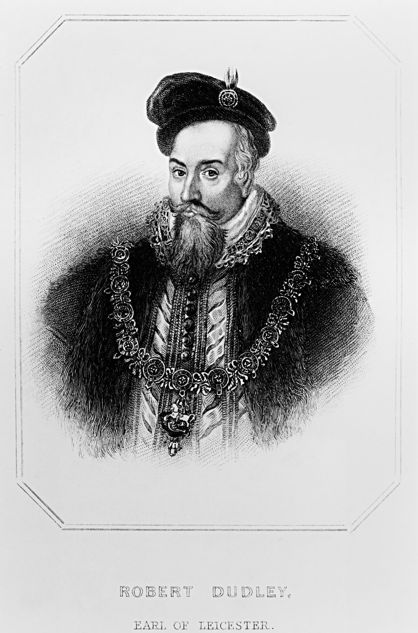 ロバート・ダドリーの肖像（1532-88）「ロッジの英国の肖像」からのレスター初代伯爵、1823年 作： 英語学校