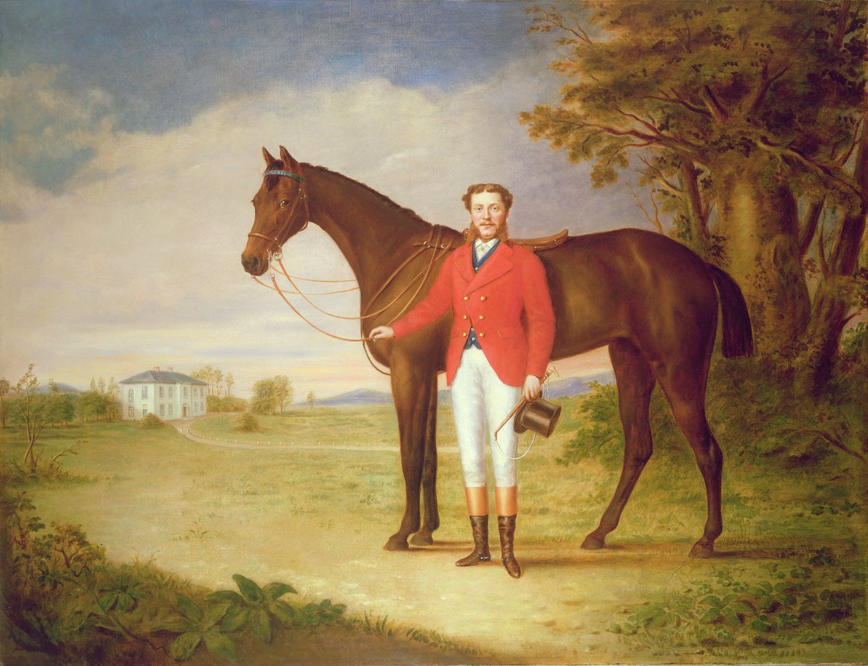 彼の馬を持つ紳士の肖像、c.1840（80978のペア） 作： 英語学校