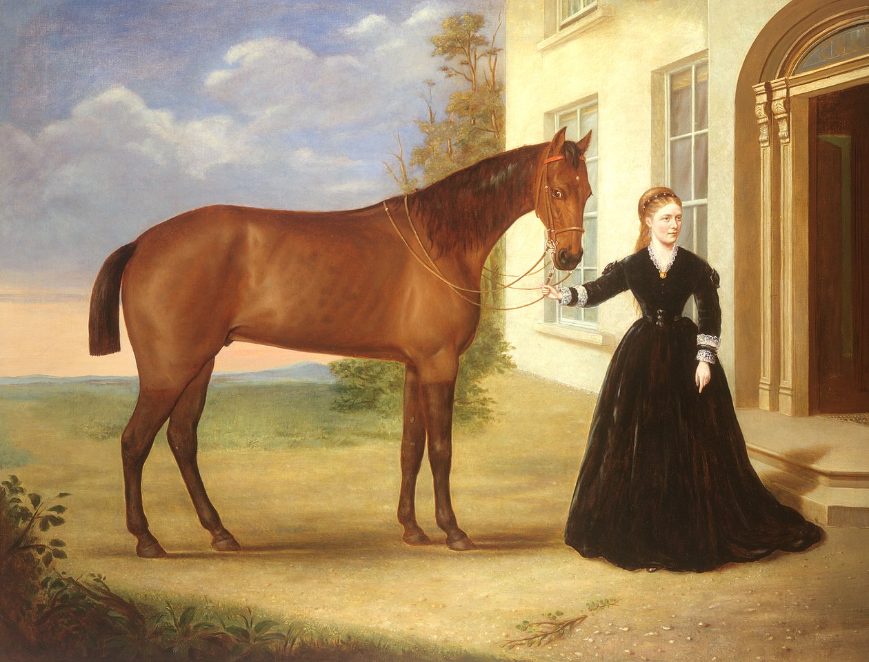 彼女の馬を持つ女性の肖像、c.1840（80977のペア） 作： 英語学校