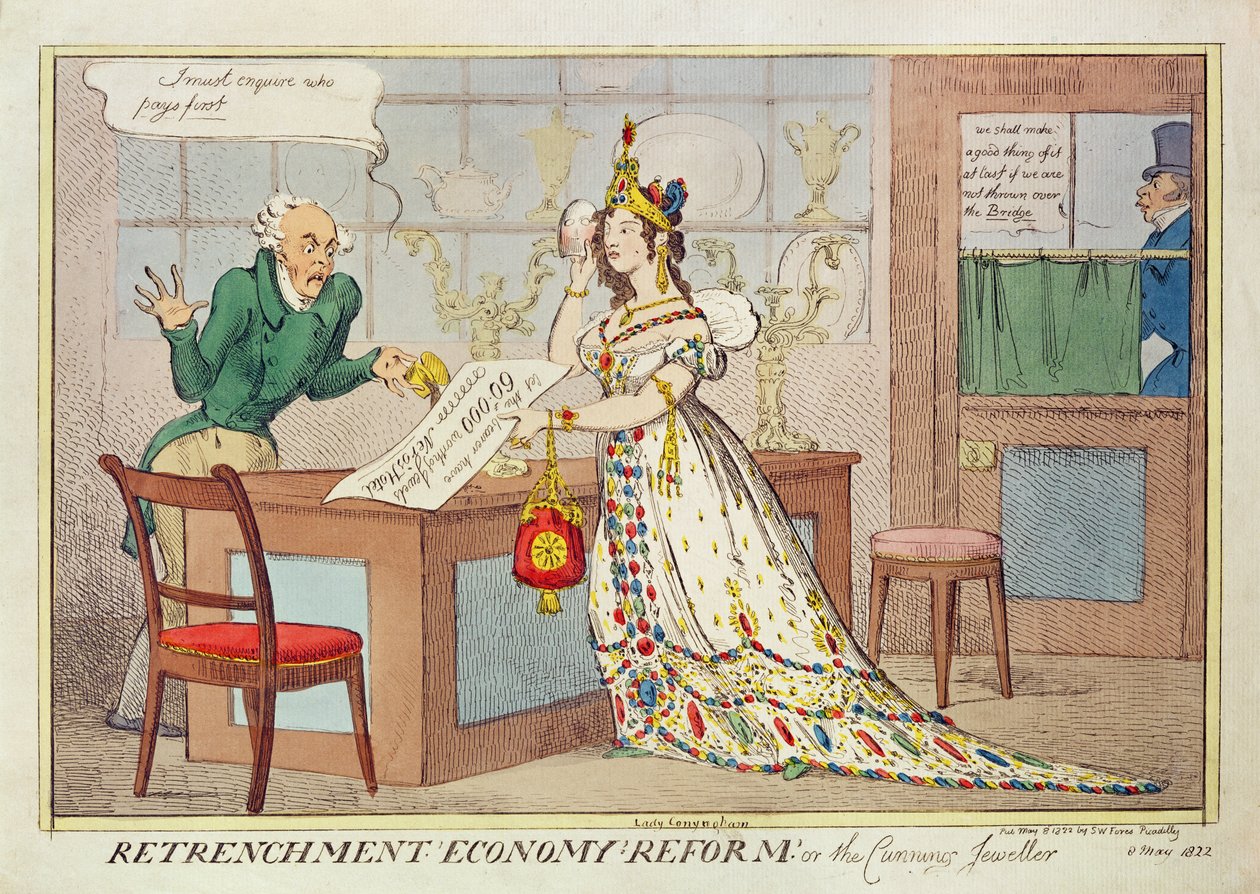 塹壕経済改革、または狡猾な宝石商、1822年（カラーエッチング） 作： 英語学校