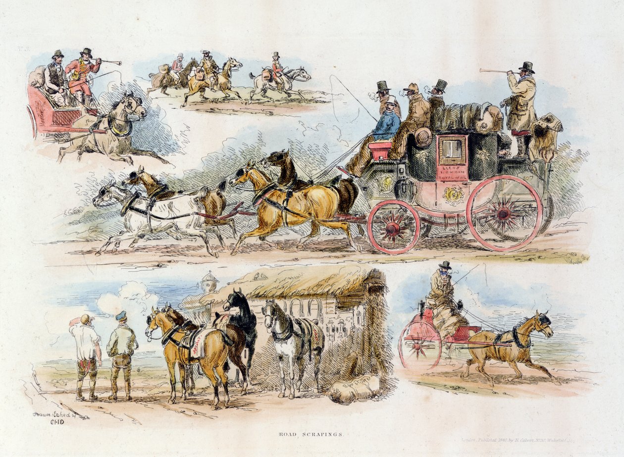 ロードスクレイピング、1840（カラー彫刻） 作： 英語学校