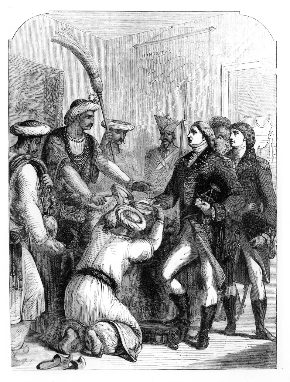 ロバート・クライヴ（1725-74）1765年にモグル帝国からベンガルの「ディワニ」（収入機関）を受け取った 作： 英語学校