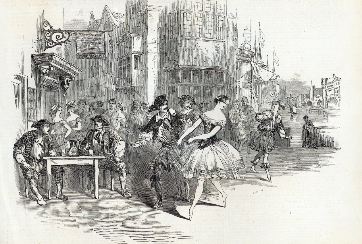 1846年11月21日、イラストレイテッドロンドンニュースのDrury-Laneシアターで開催された「The Wags of Wapping」の新しいバレエのシーン 作： 英語学校