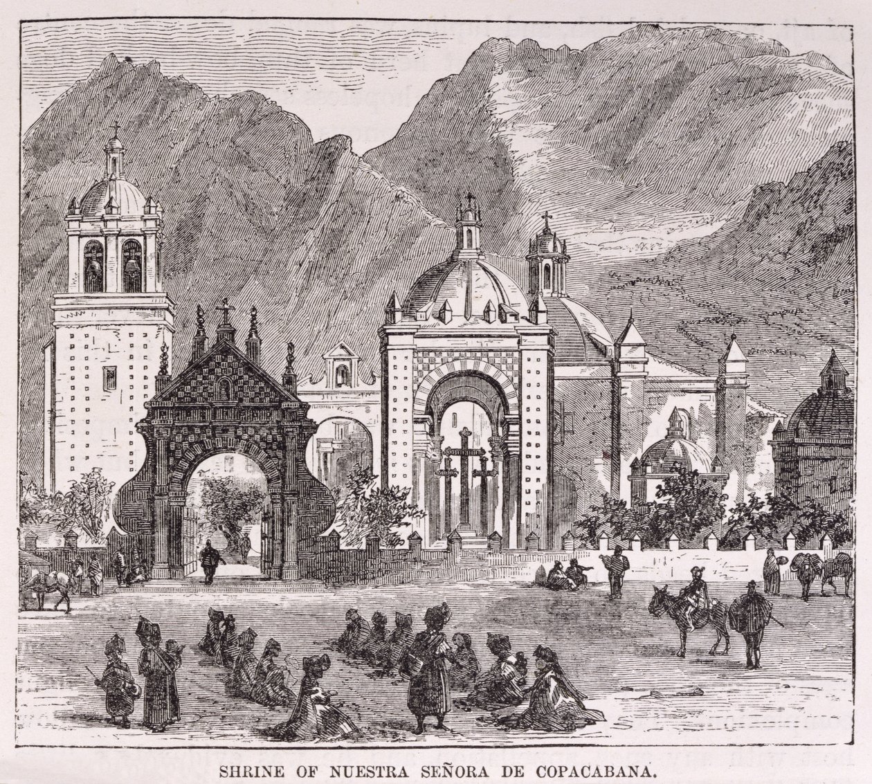 E. George Squierによる &39;Incass of the Land and the Exploration of the Land in the Incas&39;のパブ、ヌエストラセニョーラデコパカバーナの神社。 1878年 作： 英語学校