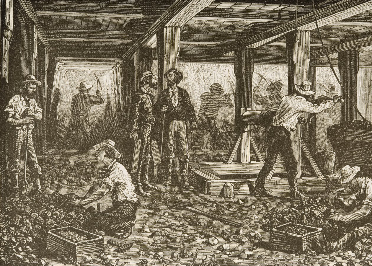 ネバダ州の銀鉱業、1870年、「アメリカンピクチャーズ」より 作： 英語学校