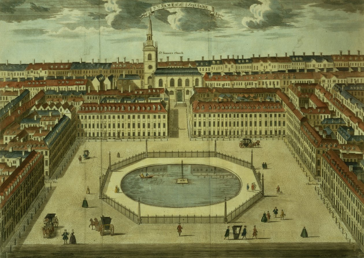 St. Jamess Square、Stows Survey of Londonのパブ。 1754年 作： 英語学校