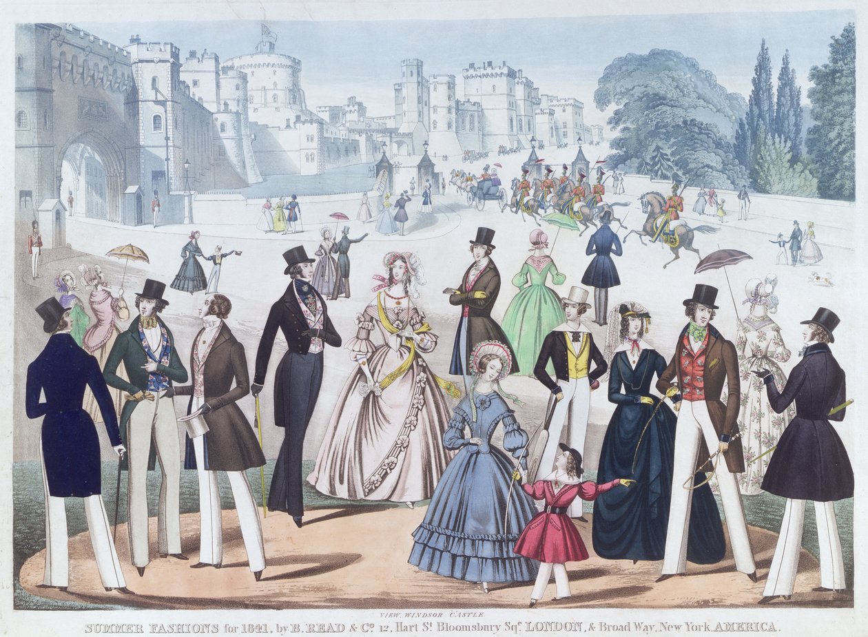 1841年の夏のファッション：ウィンザー城の外（アクアチント） 作： 英語学校