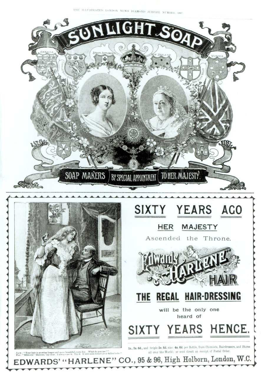 「The Illustrated London News Diamond Jubilee Number」からの日光石鹸の広告、1897 作： 英語学校