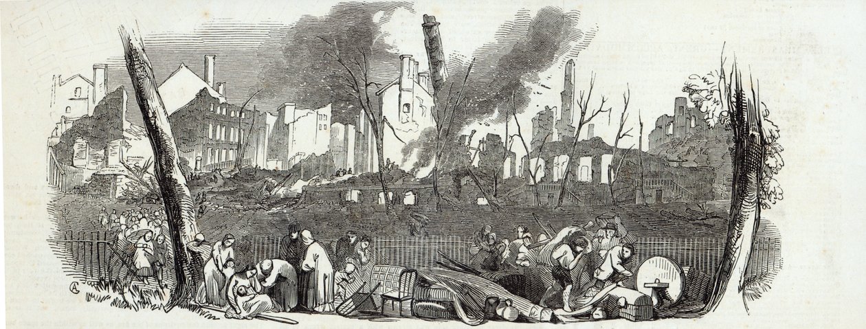The Illustrated London News（1845年8月23日）のニューヨークのボウリンググリーンとマーケットフィールド通り 作： 英語学校