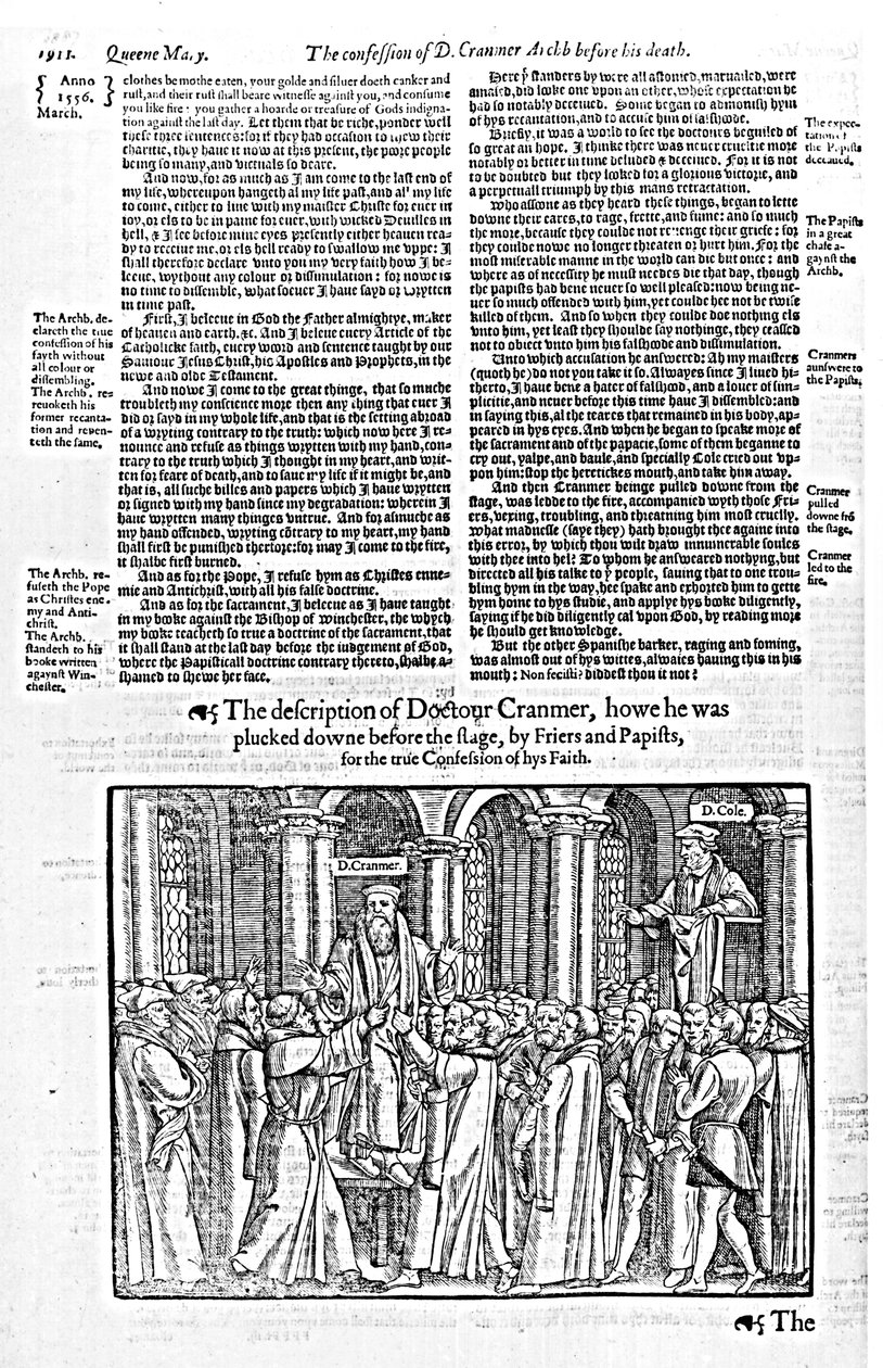 トーマスクランマー博士の告白（1489-1556）ジョンフォックス（1516-87）1563による「行為と記念碑」からの彼の死の前のカンタベリー大司教 作： 英語学校