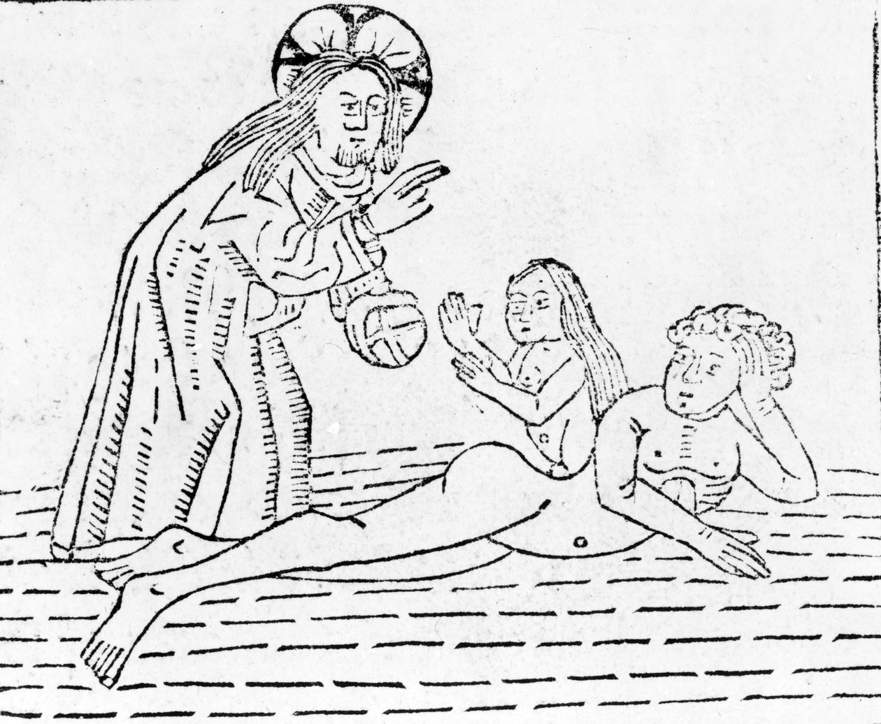 人間の創造、「世界の鏡」からのイラスト、ウィリアム・カクストンが1481年に出版 作： 英語学校