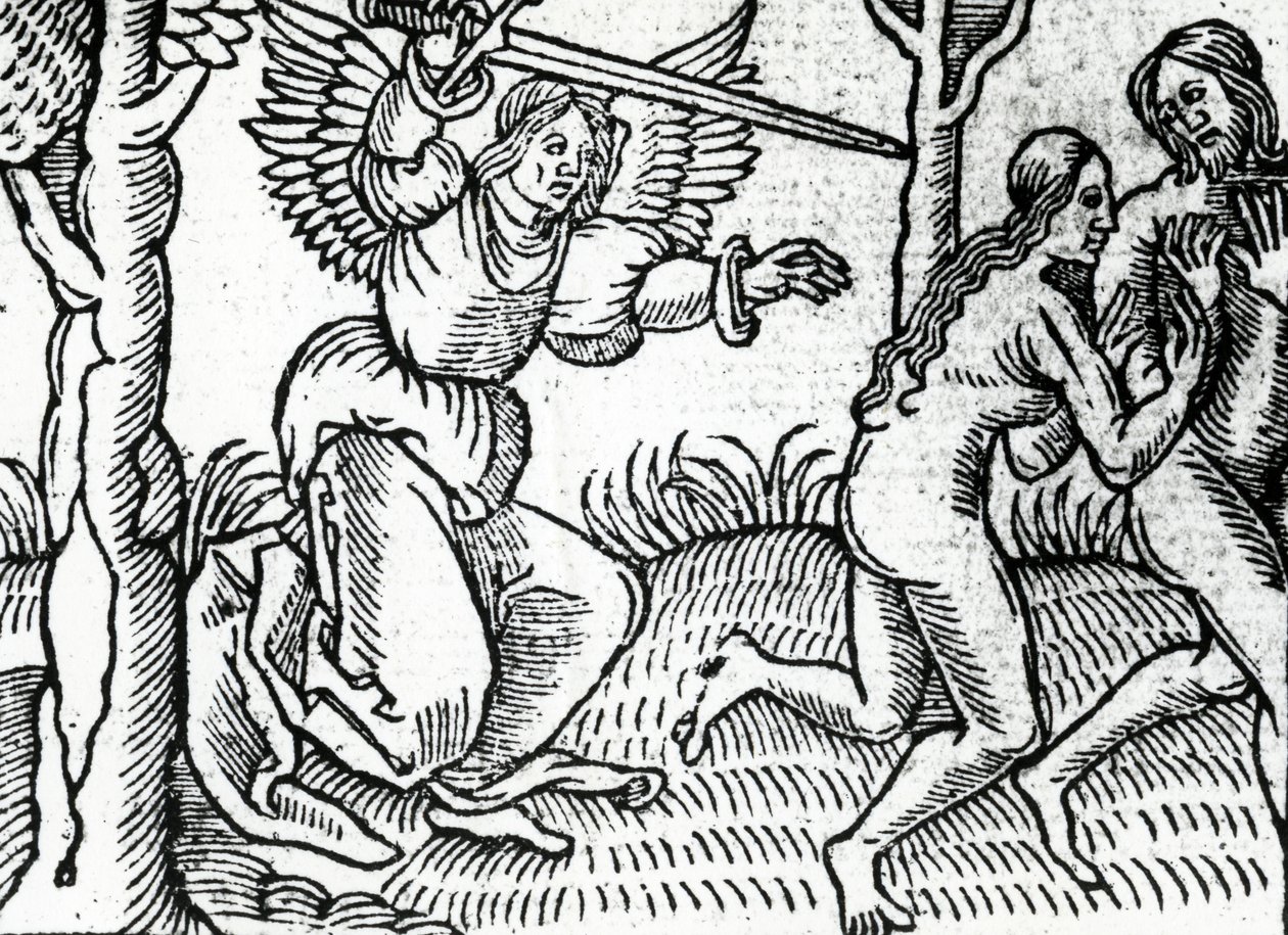 エデンの園からの追放、クランマーの聖書の挿絵、1540 作： 英語学校