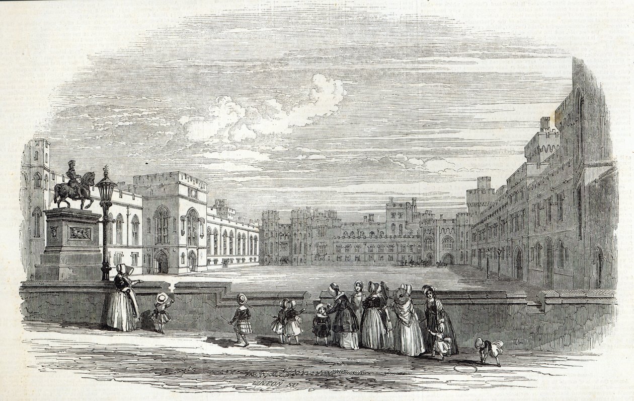 1846年10月10日の「The Illustrated London News」からのウィンザー城の大四角形 作： 英語学校