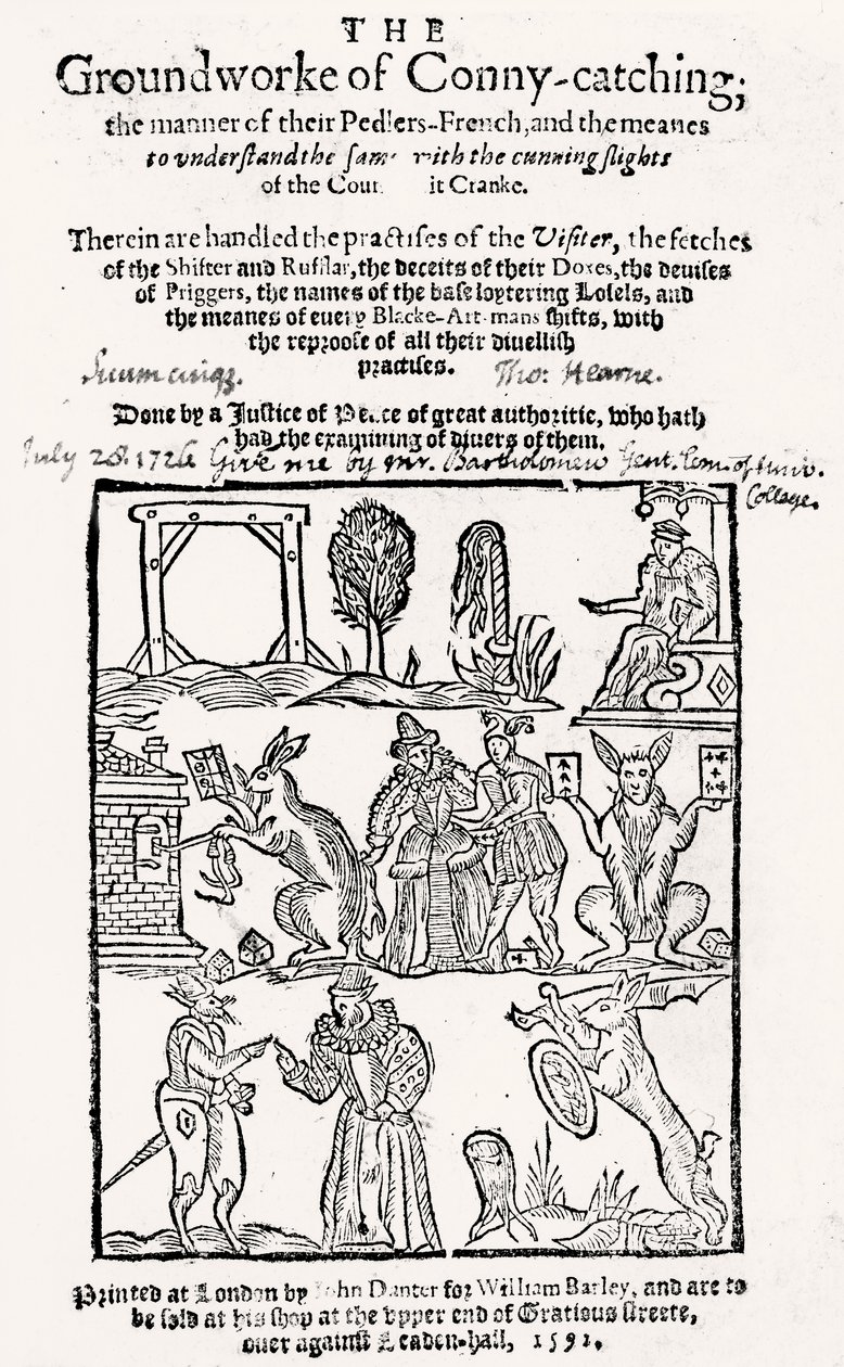 1592年に公開されたConny-Catchingの基礎 作： 英語学校