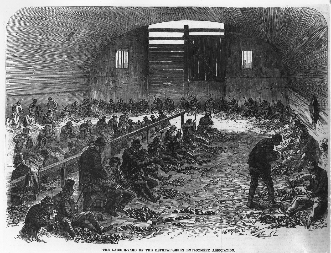 ベスナルグリーン雇用協会の労働者の庭、「イラストレイテッドロンドンニュース」、1868年 作： 英語学校