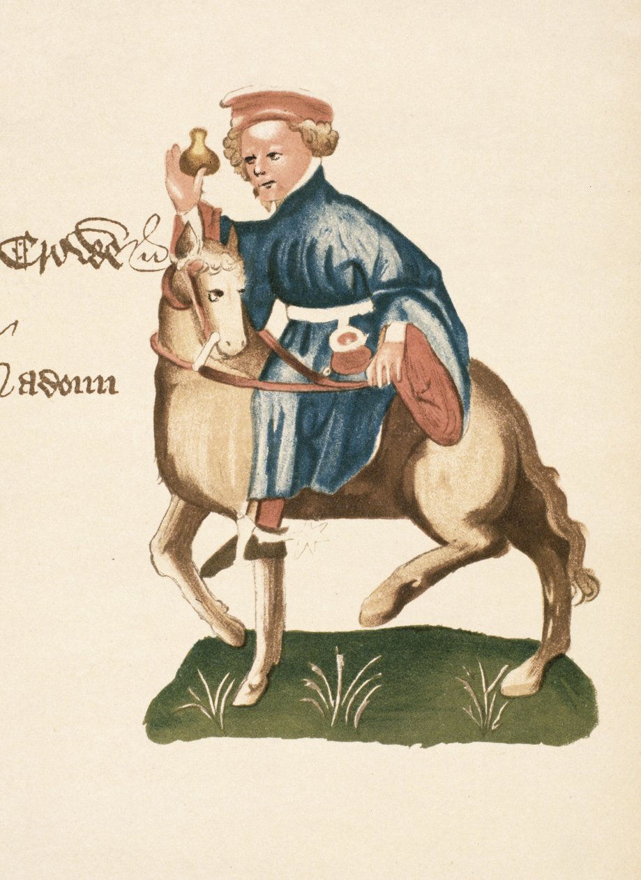 The Manciple、The Canterbury Talesの詳細、Geoffrey Chaucer（c.1342-1400）Ellesmere Manuscript、fax版、1911（オリジナルの詳細は128924を参照） 作： 英語学校