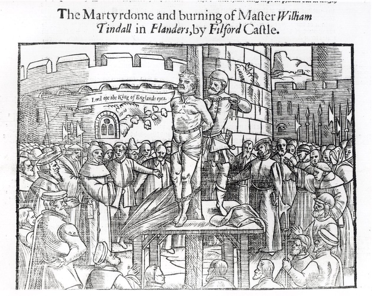 ジョンフォックス（1516-87）1563の「行為と記念碑」による、フランダースのフランダースのマーティドームとマスターウィリアムティンダル（c.1494-1536）のバーニング 作： 英語学校