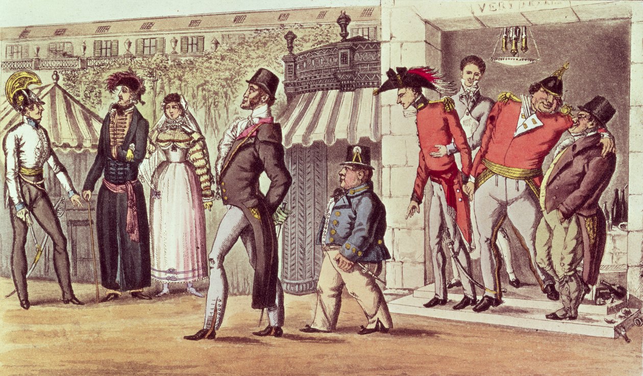 パリ占領、1814年。パレロワイヤルのイギリス人訪問者 作： 英語学校