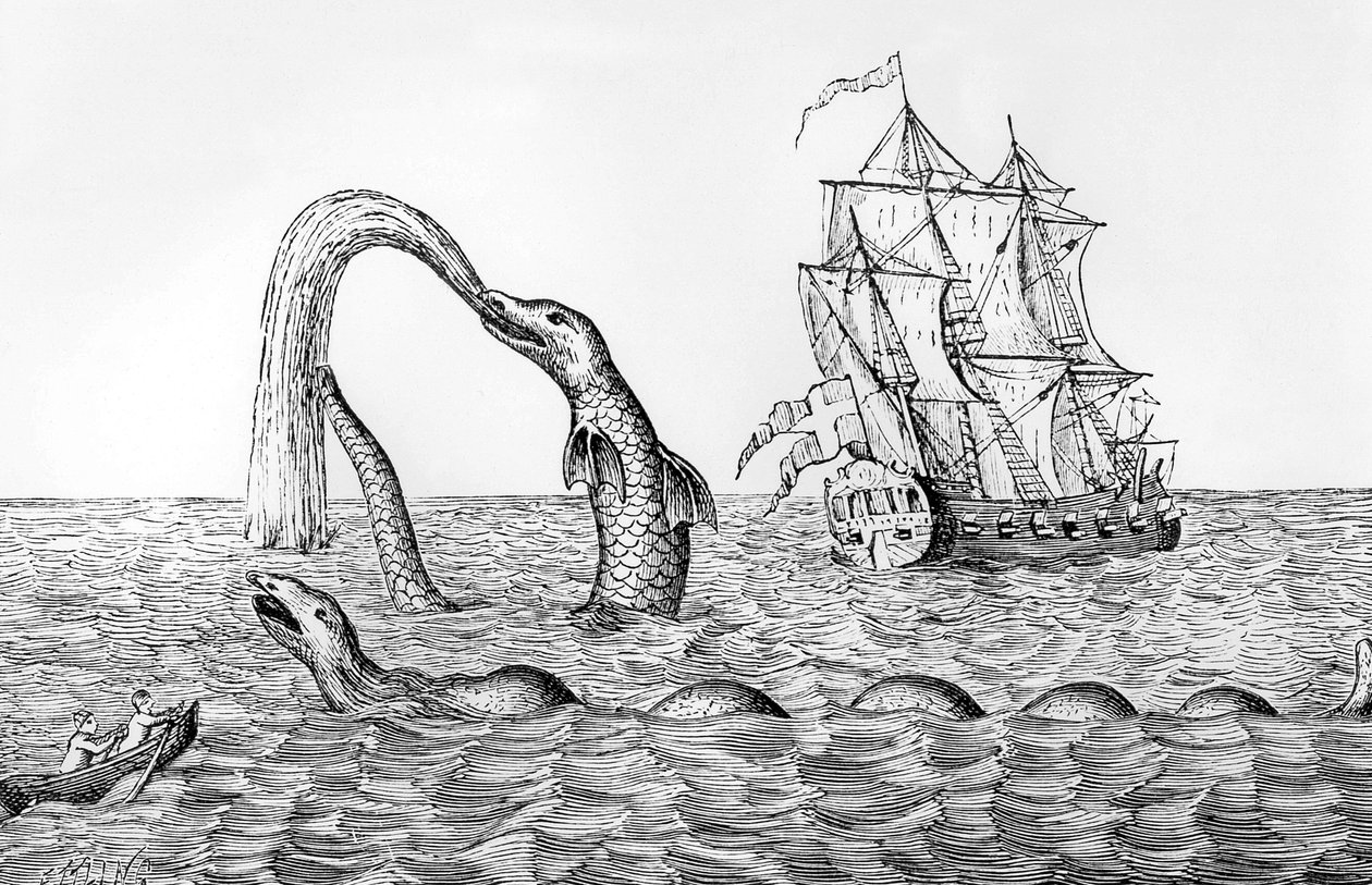 海の蛇、ポントッピダンの彫刻の複製、ジョンギブソンの「海の怪物」、1887年のイラスト 作： 英語学校