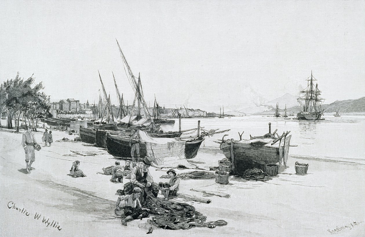 メッシーナ海峡、イタリアのエトナ山、「絵のような地中海」第3巻、カッセルアンドカンパニー発行、1880年代〜90年代 作： 英語学校
