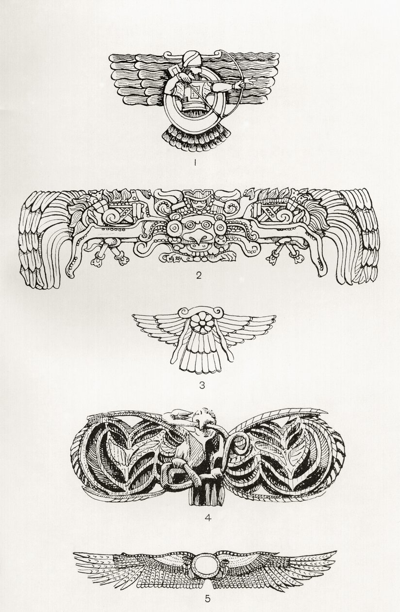 翼のあるディスク、ドナルドA.マッケンジーによる「コロンブス以前のアメリカの神話」のイラスト、1923年に発行 作： 英語学校
