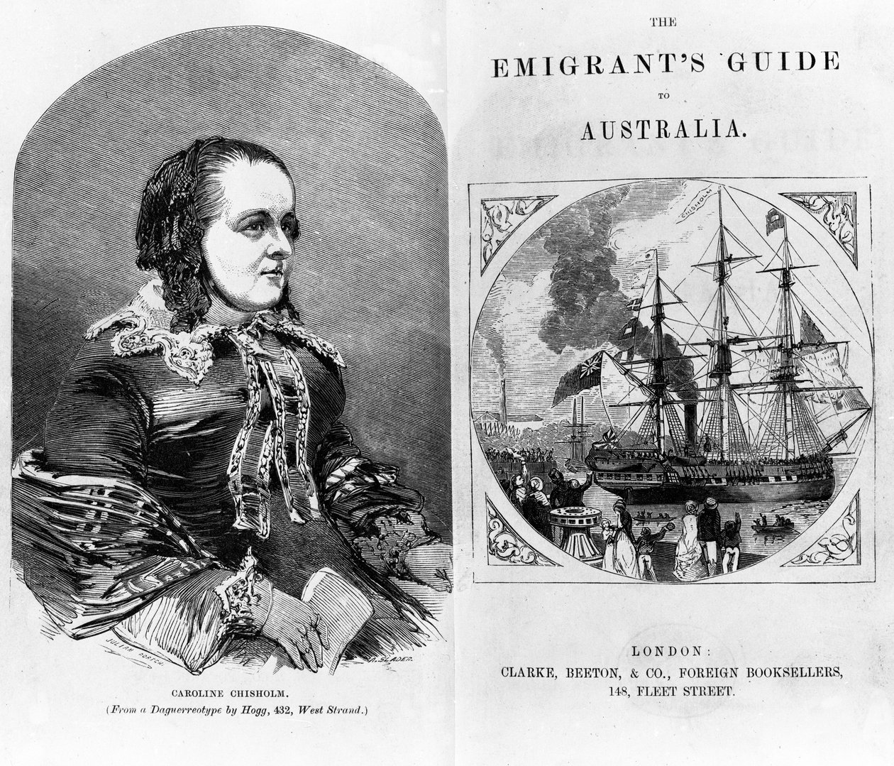 タイトルページと「オーストラリアへの移民のガイド」へのフロントピース、エニアスマッケンジー（1778-1831）、クラーク、ビートンウント社、1853年発行 作： 英語学校