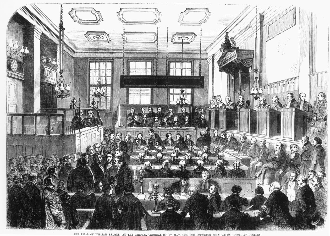 1856年5月、中央刑事裁判所でのウィリアムパーマー裁判、ルグレーでのジョンパーソンズクック中毒事件 作： 英語学校