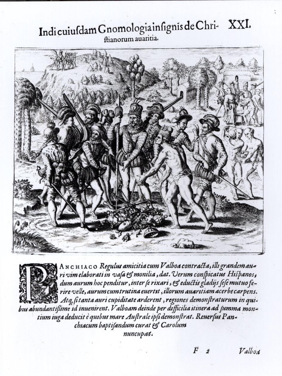 キリスト教徒の貪欲さを示すバスコ・ヌネス・デ・バルボア（1475-1519） 作： 英語学校