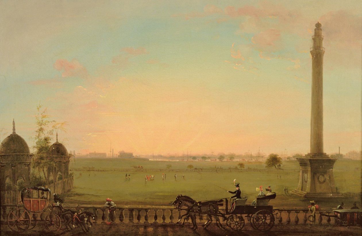 1840年頃、カルカッタのチャウリンギーロードからフーグリー川に向かう景色 作： 英語学校
