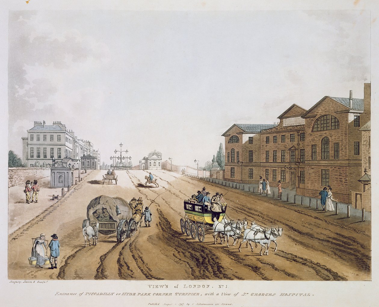 ロンドンの眺め、1797年（カラー彫刻） 作： 英語学校