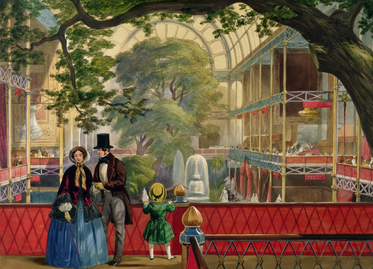 1854年に発行された1851年の大展覧会のディキンソンズ総合写真からのバルコニーの眺め 作： 英語学校