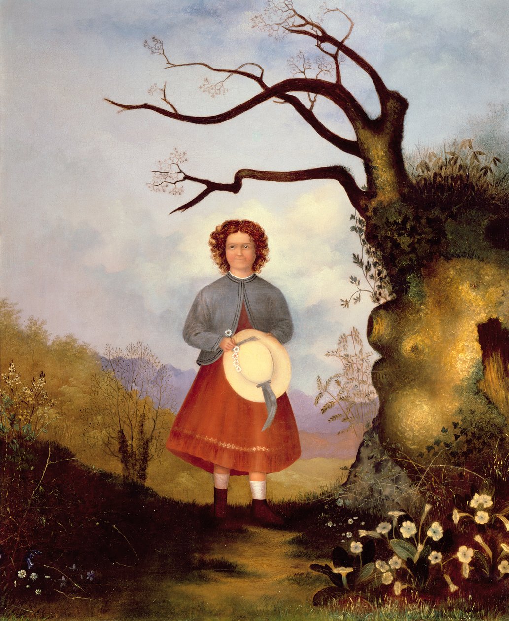 サクラソウのいる風景の少女、1850年頃 作： 英語学校