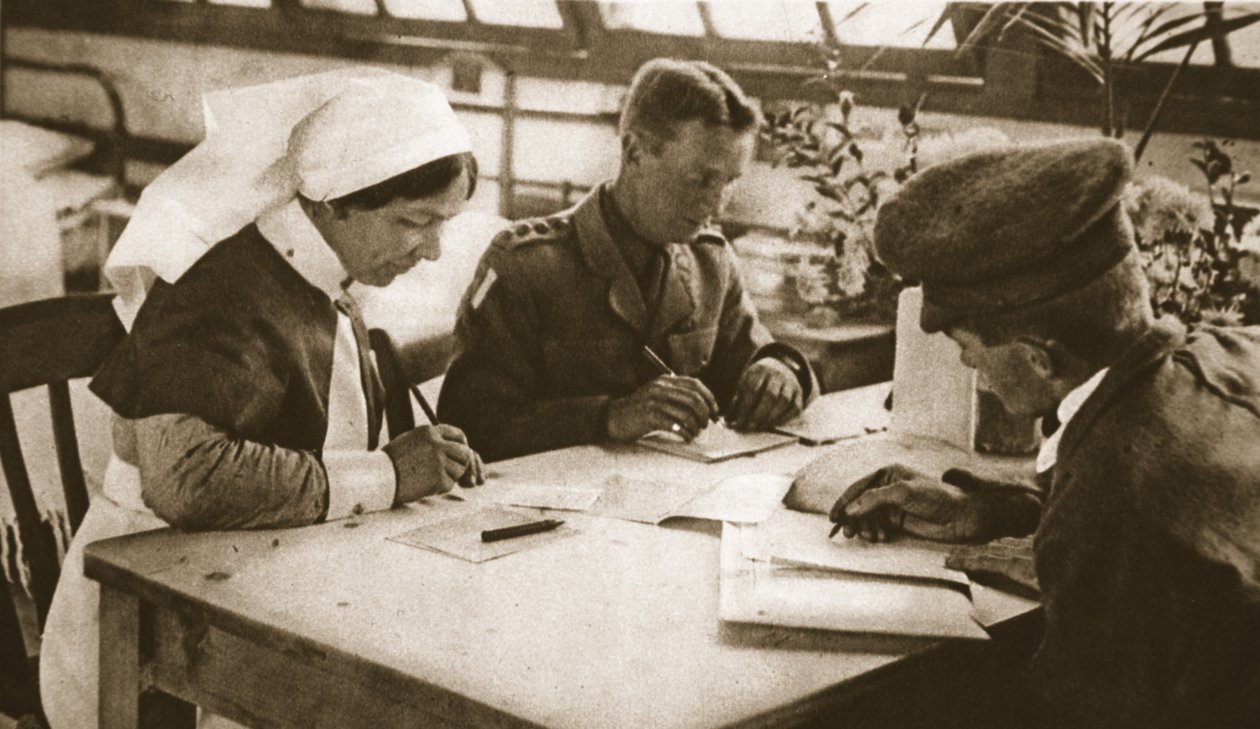 オーストラリア人と徴兵：ロンドンの病院でオーストラリア人の投票がどのように行われるか、1916年10月25日、イラストレイテッドウォーニュースのイラスト（セピア写真） 作： 英語の写真家
