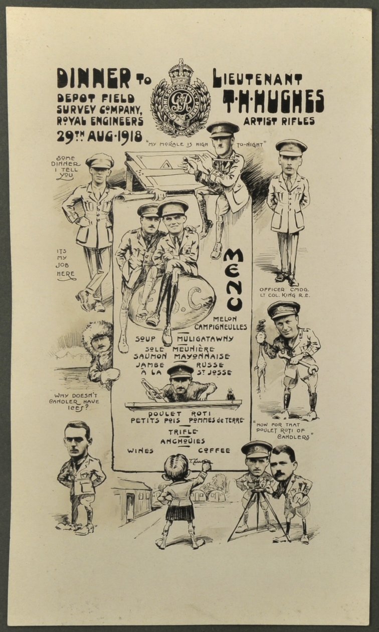 1918年8月29日、ロイヤルエンジニア、デポフィールドサーベイカンパニー、アーティストライフル、THヒューズ中尉への夕食 作： 英語の写真家