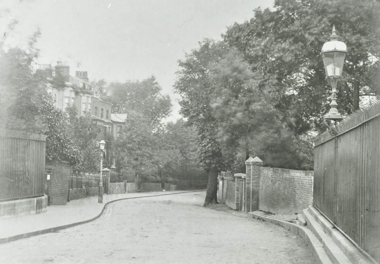 ハイゲートアーチウェイ：古いランプが手すりに固定された東側のアプローチ、1896年 作： 英語の写真家