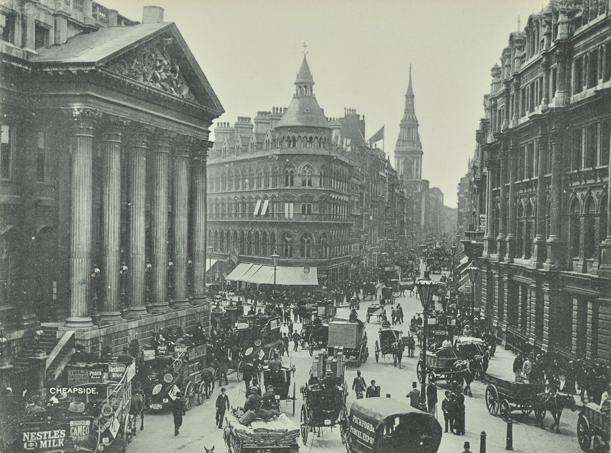 MappinとWebb、Cheapside、西に見えるマンションハウス、ロンドン市、1895年 作： 英語の写真家