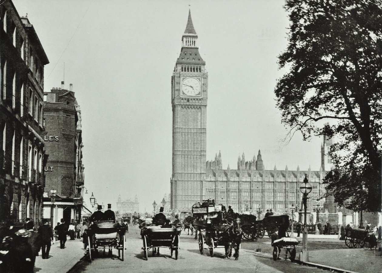 国会議事堂、ウェストミンスターLB：1895年にブリッジストリートを望む国会議事堂 作： 英語の写真家