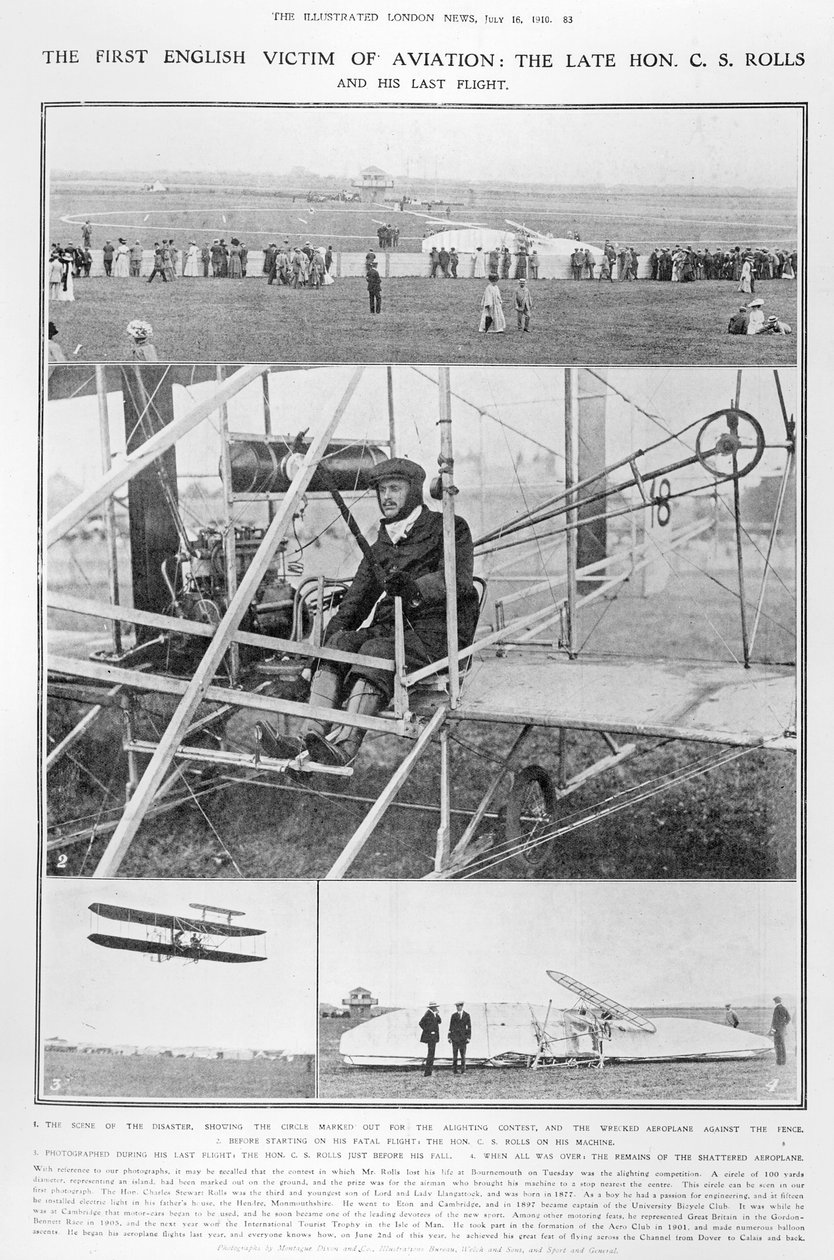 航空の最初の英国の犠牲者：後期ホン。 1910年7月16日、イラストレイテッドロンドンニュースからのCSロールスと彼の最後のフライト 作： 英語の写真家