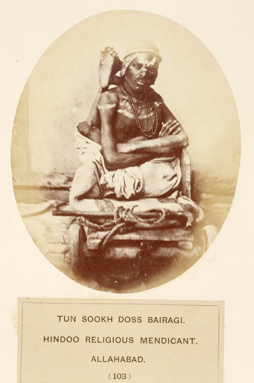 J. Forbes Watson著、The People of Indiaのヒンズー教の宗教的指導者、アラハバードのTun Sookh Doss Bairagoが1868年に出版（アルブメンプリント） 作： 英語の写真家