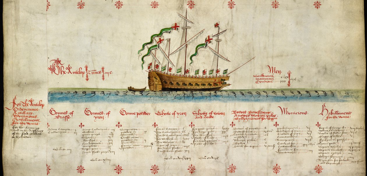 (ロールの 4 番目の船) 「アンテロープ」、「アンソニー ロール」から 1546 年に進水 作： 英語学校