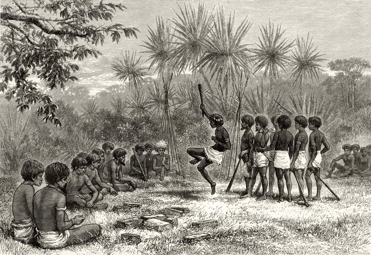 ハローウィロビーの「オーストラリアの写真」からのコロボリー、1880年頃、ロンドン宗教宗教協会発行、1886年 作： 英語学校