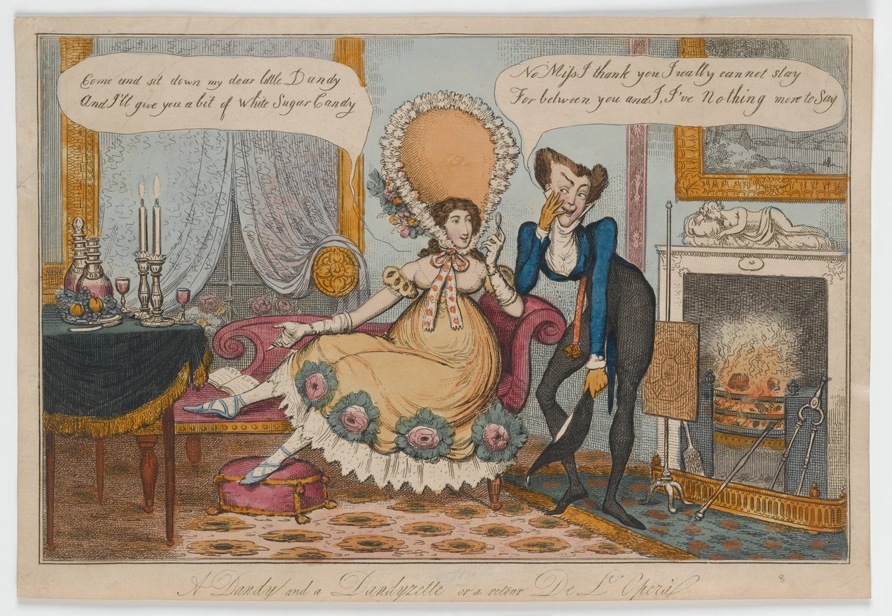 Dandy and Dandyzetteまたはretour De LOpera、c.1820（手塗りの彫刻） 作： 英語学校