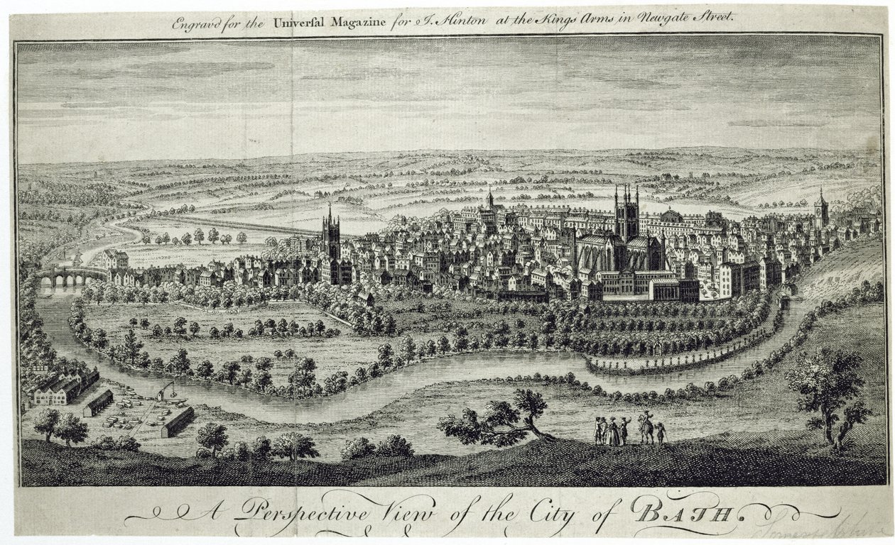 ユニバーサルマガジンc.1750に刻まれたバースの街のパースペクティブビュー 作： 英語学校